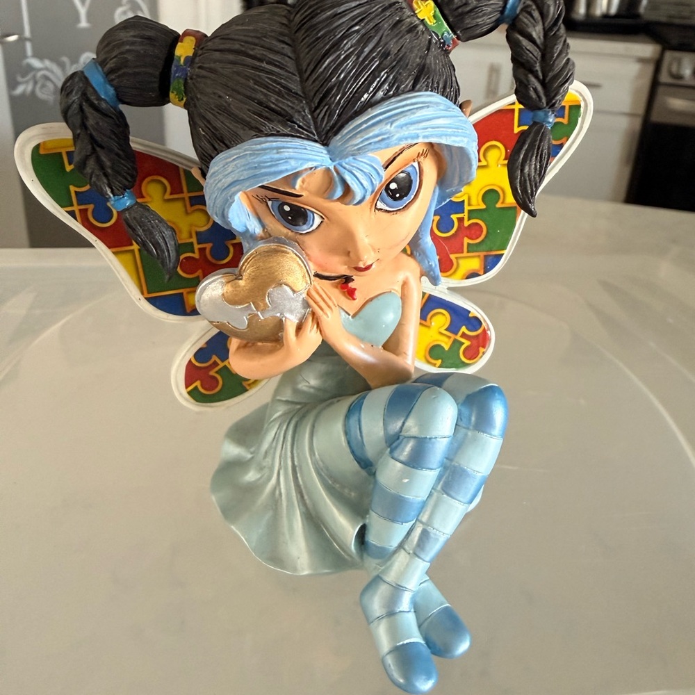 Autism Awareness Colorful Fairy Figurine with Puzzle Wings